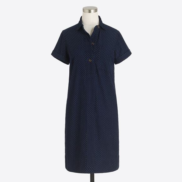 J. Crew Navy Polka Dot Short Sleeve Corduroy Shirt Dress Size Extra Small - Picture 1 of 8